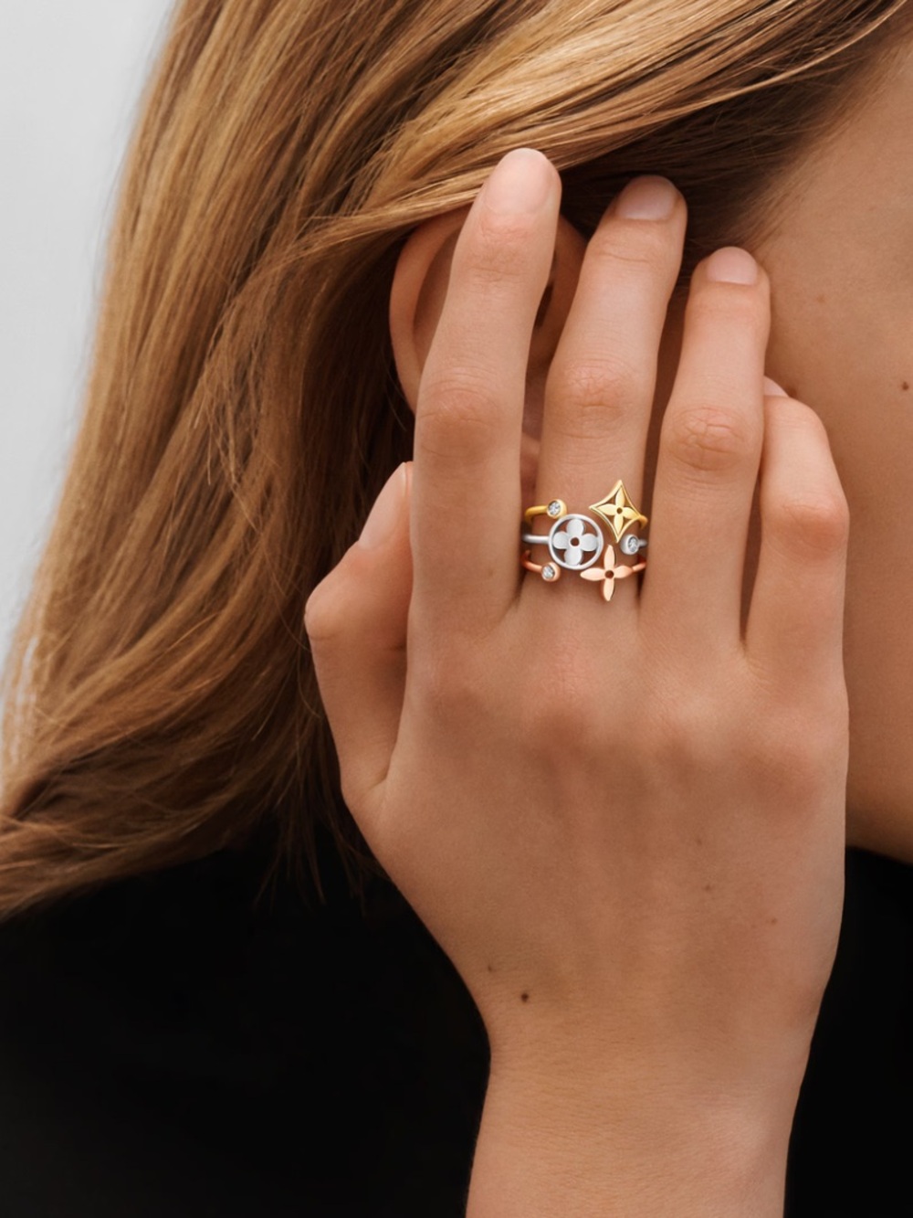 Louis Vuitton Idylle Blossom ring, 3 gold tones with diamonds